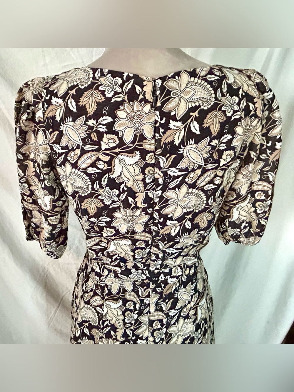 Boden Retro Brown, Cream Floral Belted Cotton Midi Dress, Size 6 - Picture 12 of 16